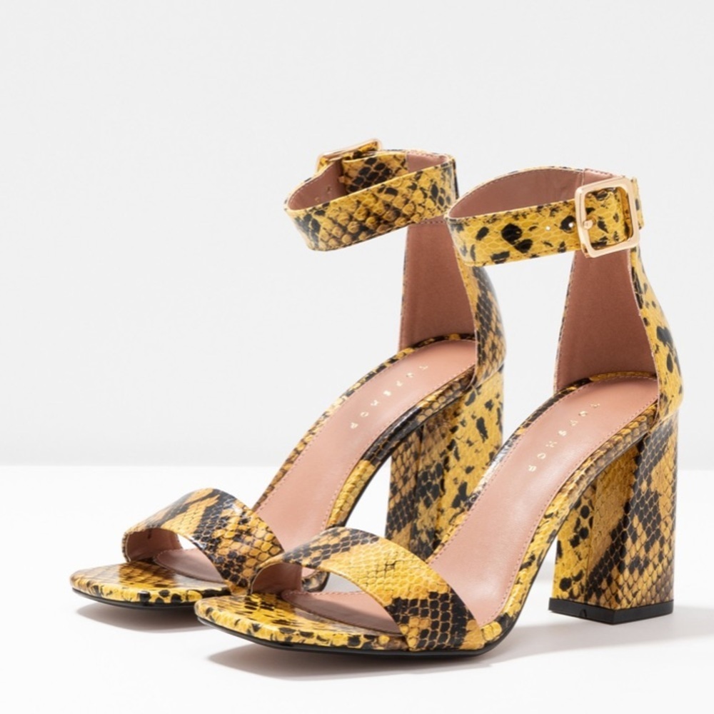RARE Topshop suki snake block heels yellow size 36